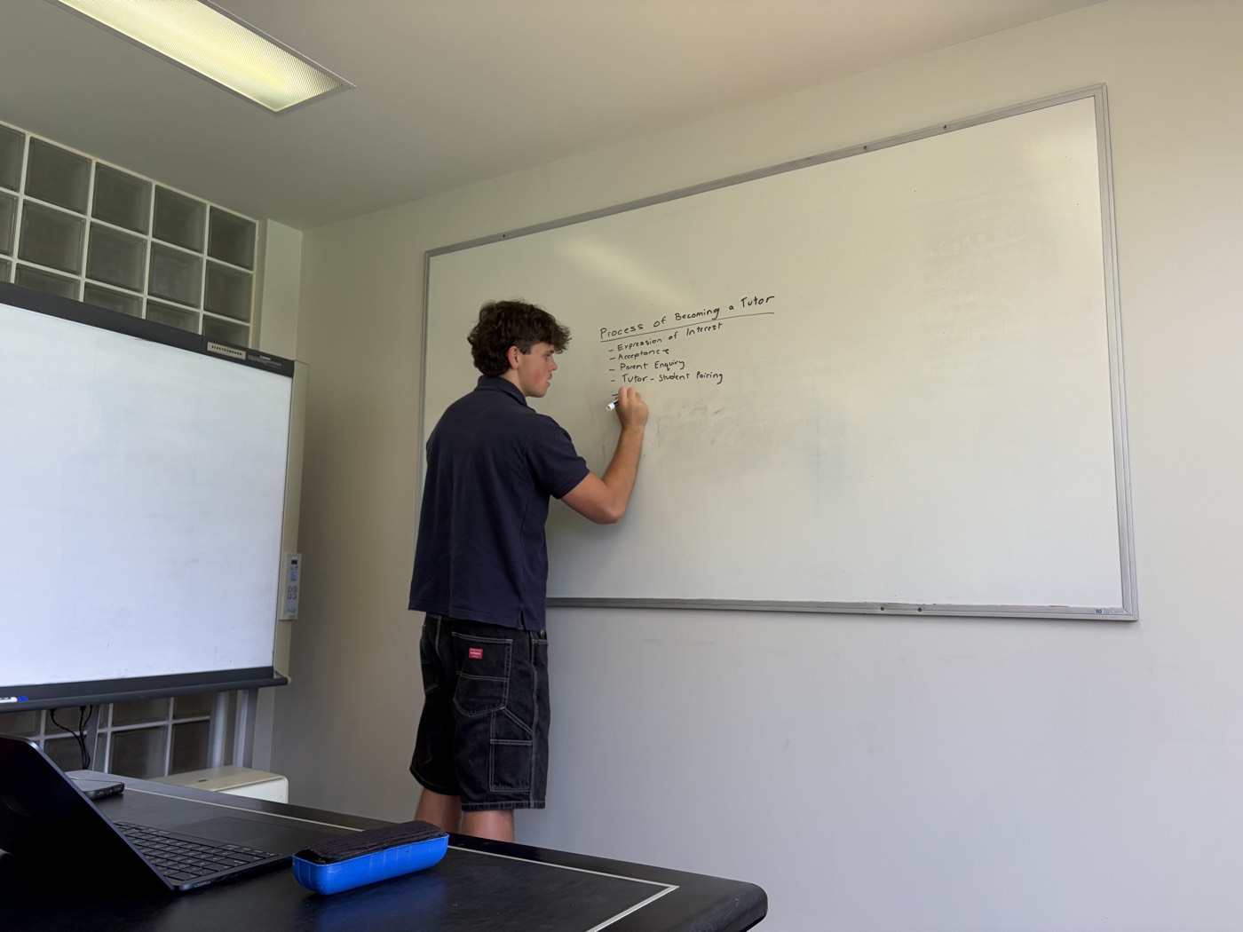 An Ascent Tutoring founder mapping out the tutoring process on a whiteboard